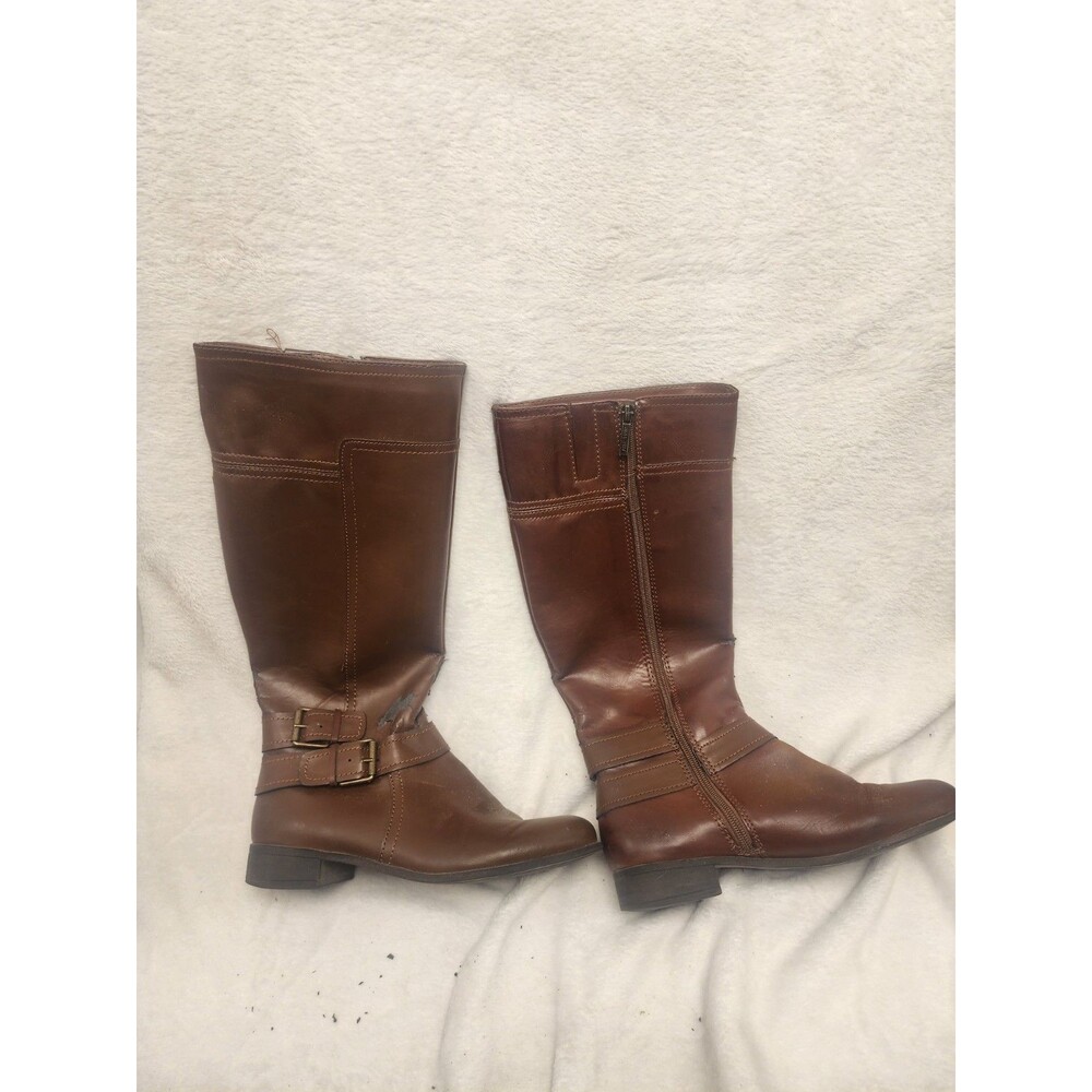 Nine West Brown Boots Buckle Knee High Tall Side Zip Women Size 7.5